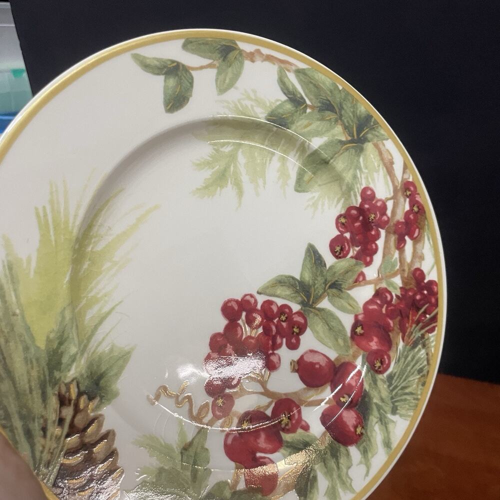 Set Of 3 William Sonoma Botanical Wreath Salad Plates 8 1/4" Made in Portugal - Picture 7 of 8